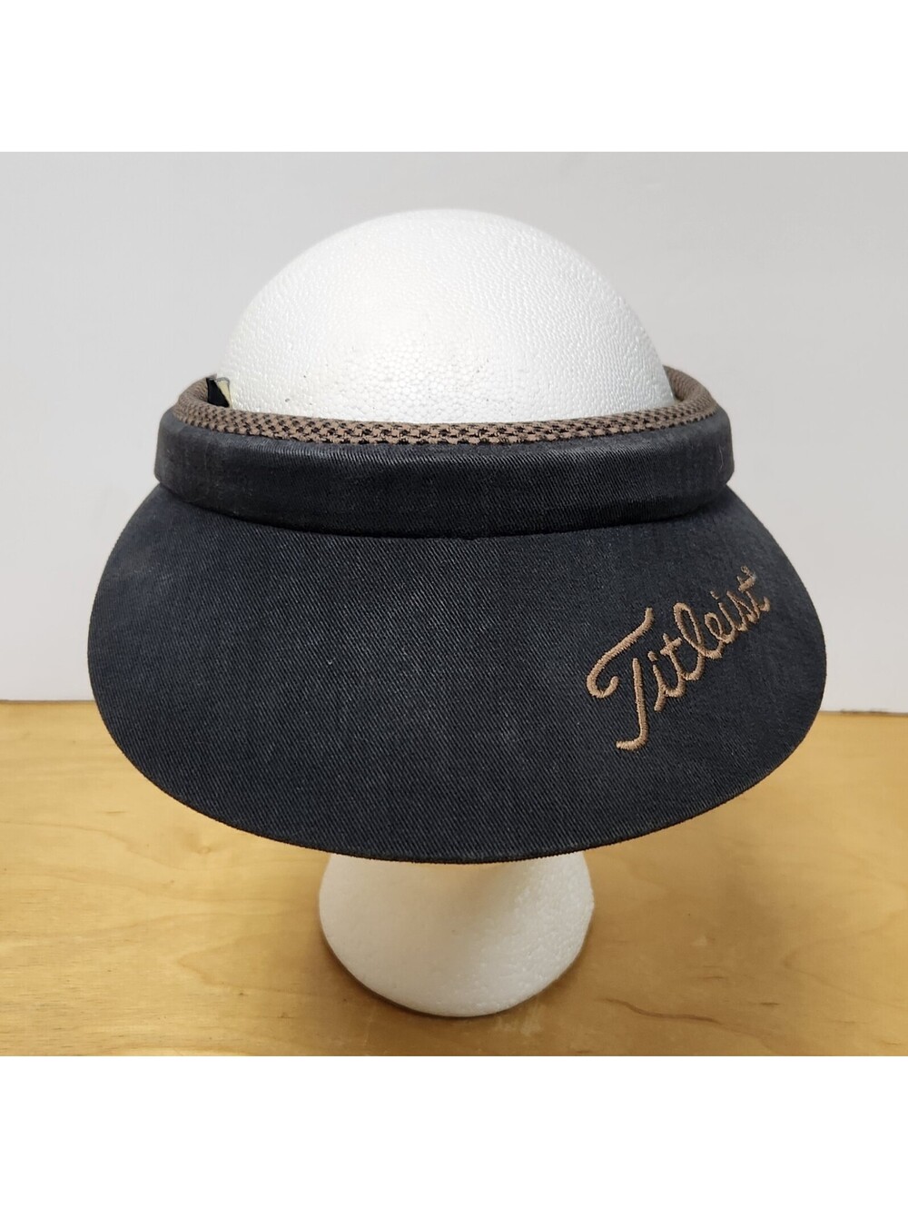 Vintage Titleist Golf Visor Hat Made in USA Houndstooth Wide Brim Black Tan
